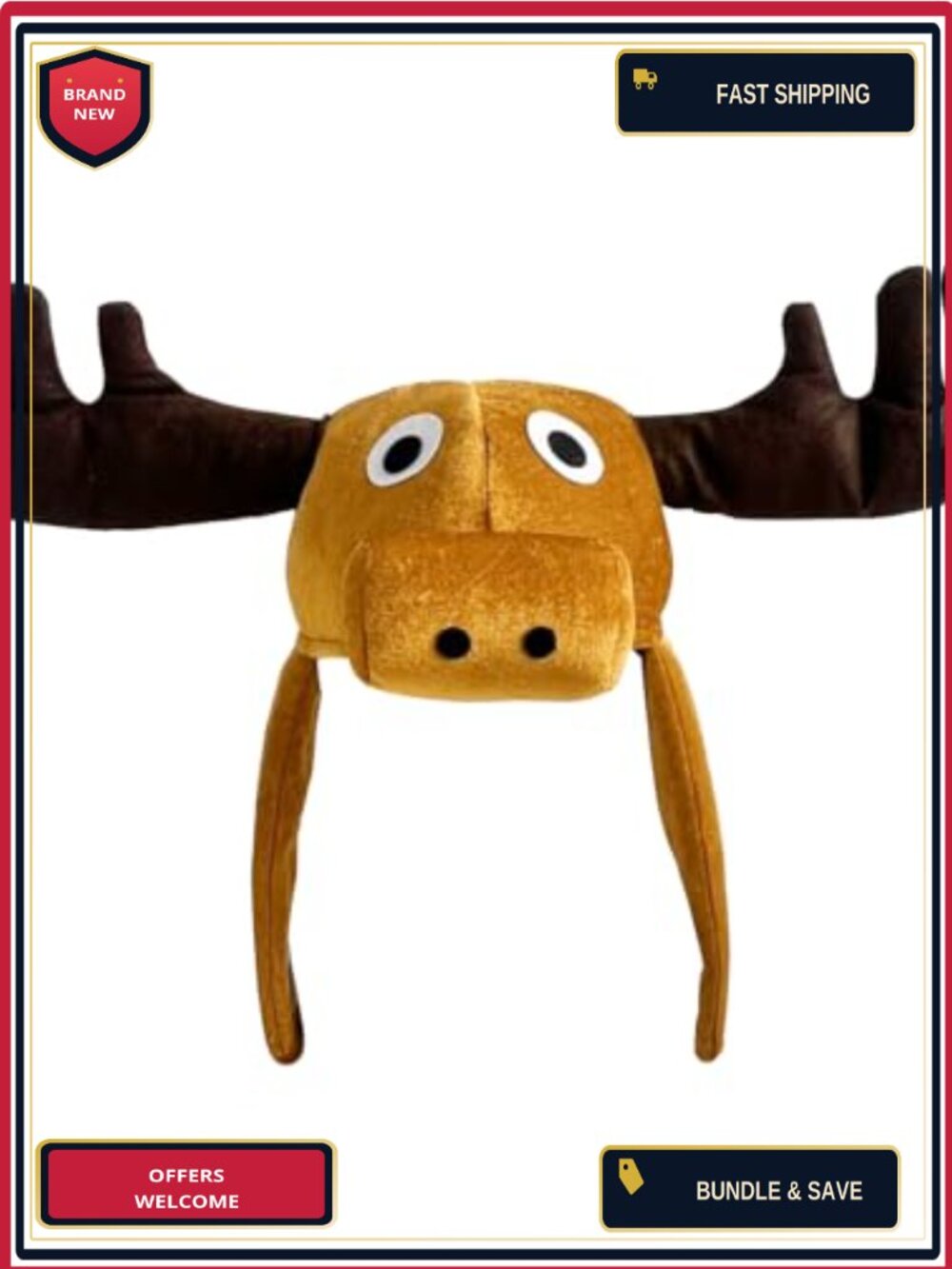 Moose Antler Plush Hat Fleece Lined Costume Accessory One Size